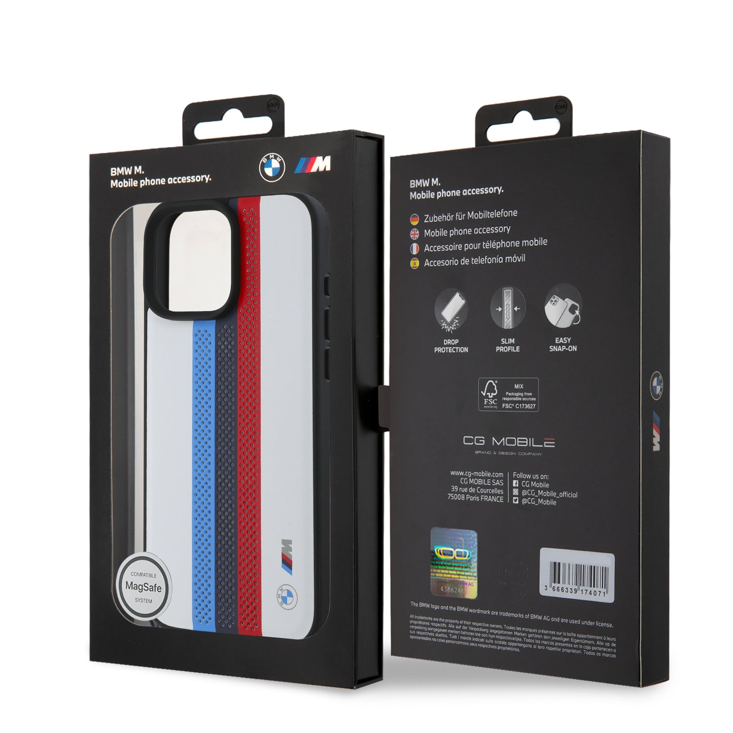 Funda BMW con Líneas Tricolor M Sport para iPhone 16 Pro Max - Blanco | Case Original