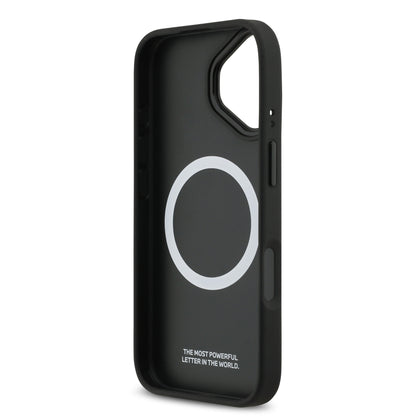 Funda BMW M Series MagSafe de Piel Perforada Azul con Franja Deportiva para iPhone 17 | Case Original de Lujo