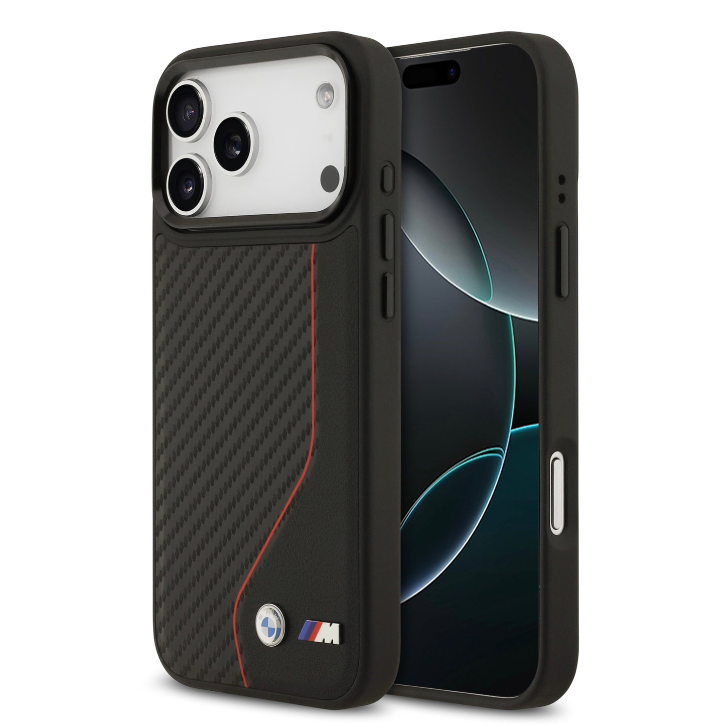 Funda BMW M Series MagSafe Roja con Textura de Fibra de Carbono para iPhone 17 Pro Max | Case Original de Lujo