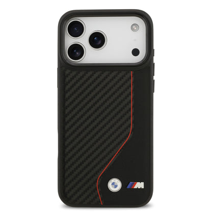 Funda BMW M Series MagSafe Roja con Textura de Fibra de Carbono para iPhone 17 Pro Max | Case Original de Lujo