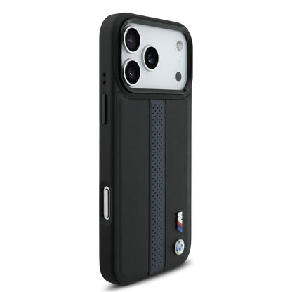 Funda BMW M Series MagSafe Azul con Franja Perforada para iPhone 17 Pro Max | Case Original de Lujo