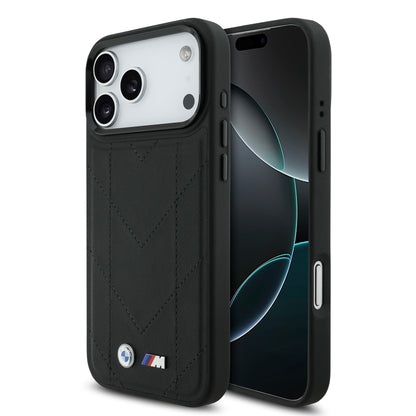 Funda BMW M Series MagSafe de Piel Acolchada Negra para iPhone 17 Pro Max | Case Original de Lujo