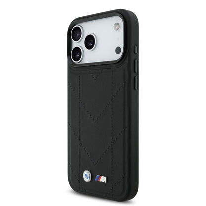 Funda BMW M Series MagSafe de Piel Acolchada Negra para iPhone 17 Pro | Case Original de Lujo