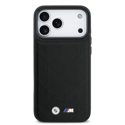 Funda BMW M Series MagSafe de Piel Acolchada Negra para iPhone 17 Pro | Case Original de Lujo