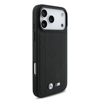Funda BMW M Series MagSafe de Piel Acolchada Negra para iPhone 17 Pro Max | Case Original de Lujo