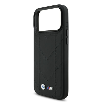 Funda BMW M Series MagSafe de Piel Acolchada Negra para iPhone 17 Pro Max | Case Original de Lujo