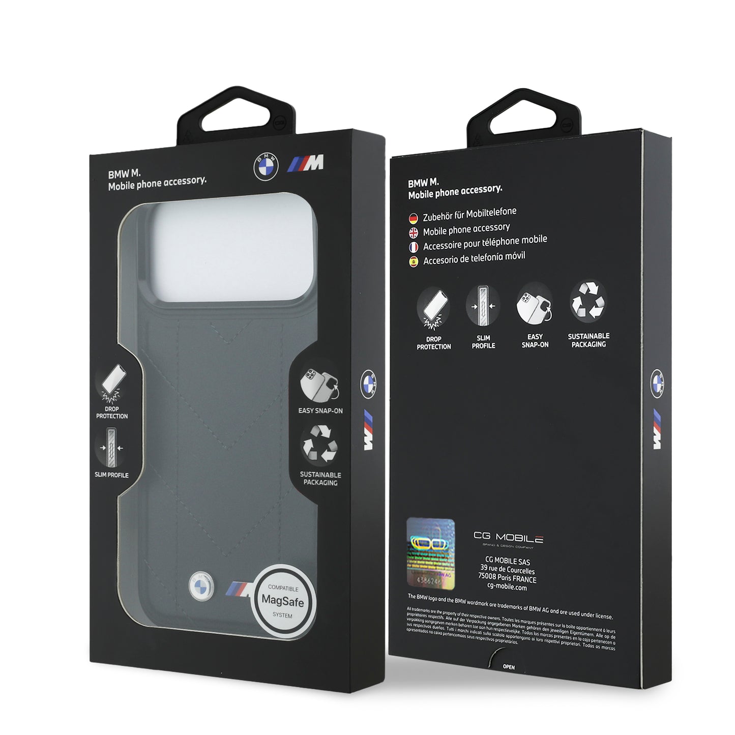 Funda BMW M Series MagSafe de Piel Acolchada Negra para iPhone 17 Pro Max | Case Original de Lujo