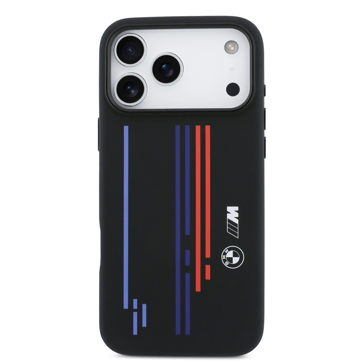 Funda BMW M Series MagSafe de Silicona Negra con Líneas y Logo para iPhone 17 Pro Max | Case Original de Lujo