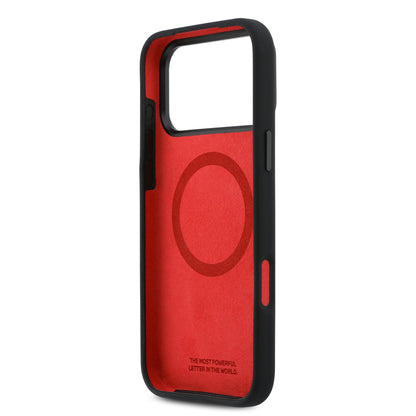Funda BMW M Series MagSafe de Silicona Negra con Líneas y Logo para iPhone 17 Pro Max | Case Original de Lujo