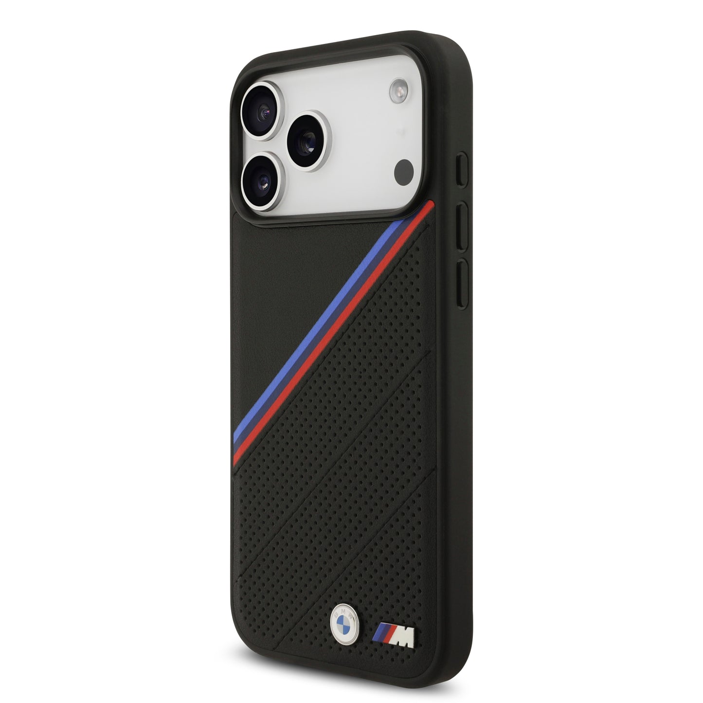 Funda BMW M Series MagSafe de Piel Tricolor con Logo Metálico para iPhone 17 Pro - Negra | Case Original de Lujo
