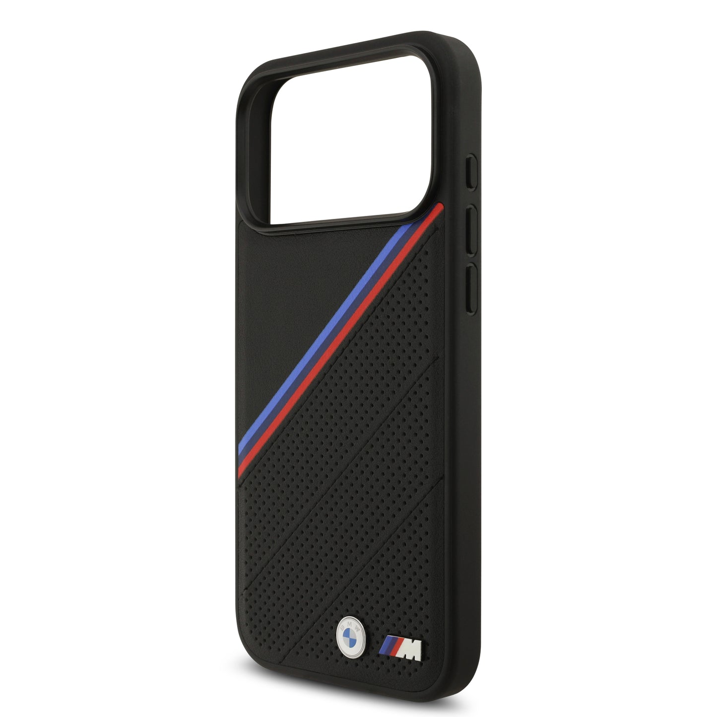 Funda BMW M Series MagSafe de Piel Tricolor con Logo Metálico para iPhone 17 Pro - Negra | Case Original de Lujo