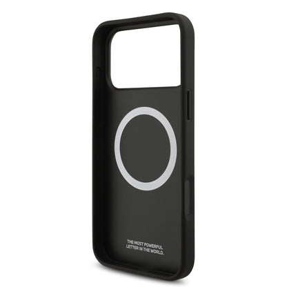 Funda BMW M Series MagSafe de Piel Tricolor con Logo Metálico para iPhone 17 Pro - Negra | Case Original de Lujo
