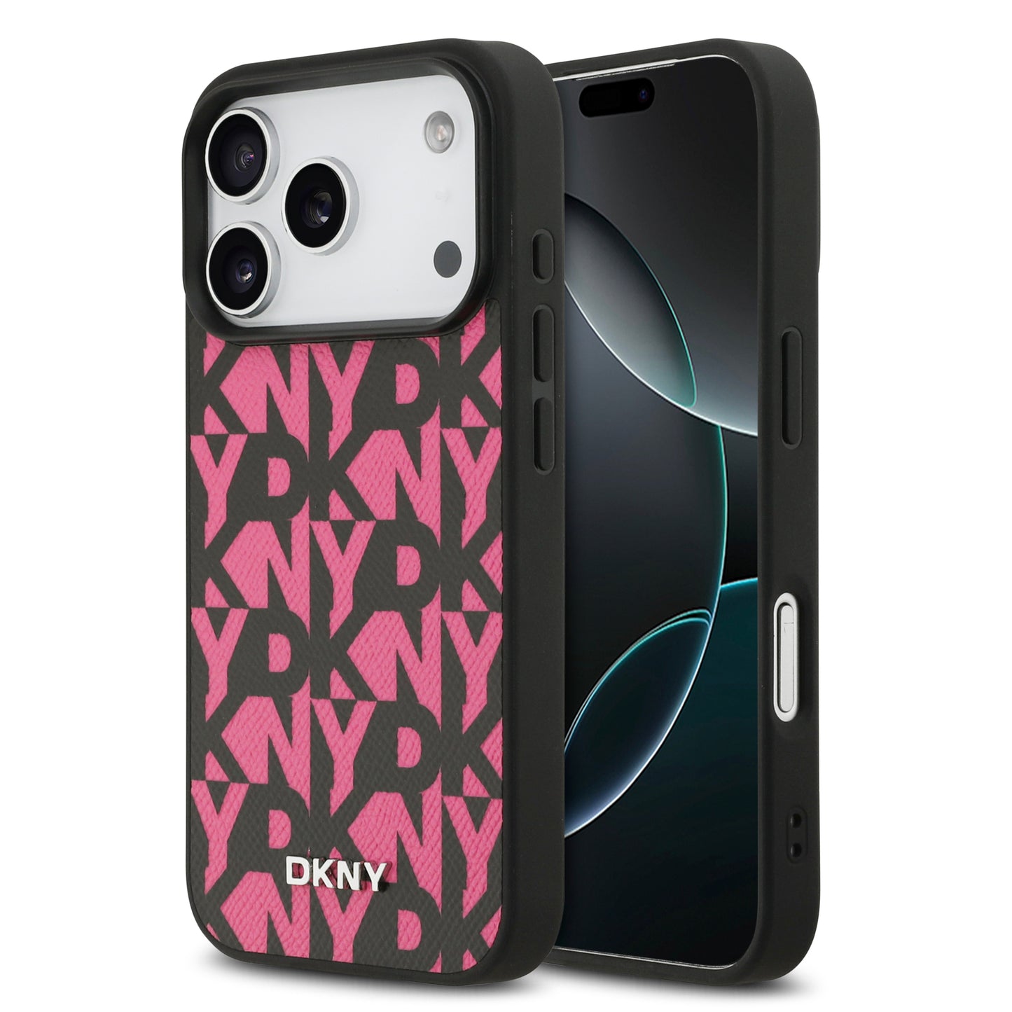 Funda DKNY MagSafe de Piel Granulada con Patrón de Cuadrícula para iPhone 17 Pro - Rosa | Case Original de Lujo