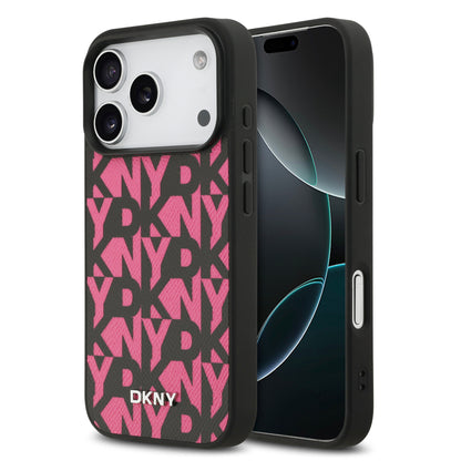 Funda DKNY MagSafe de Piel Granulada con Patrón de Cuadrícula para iPhone 17 Pro - Rosa | Case Original de Lujo