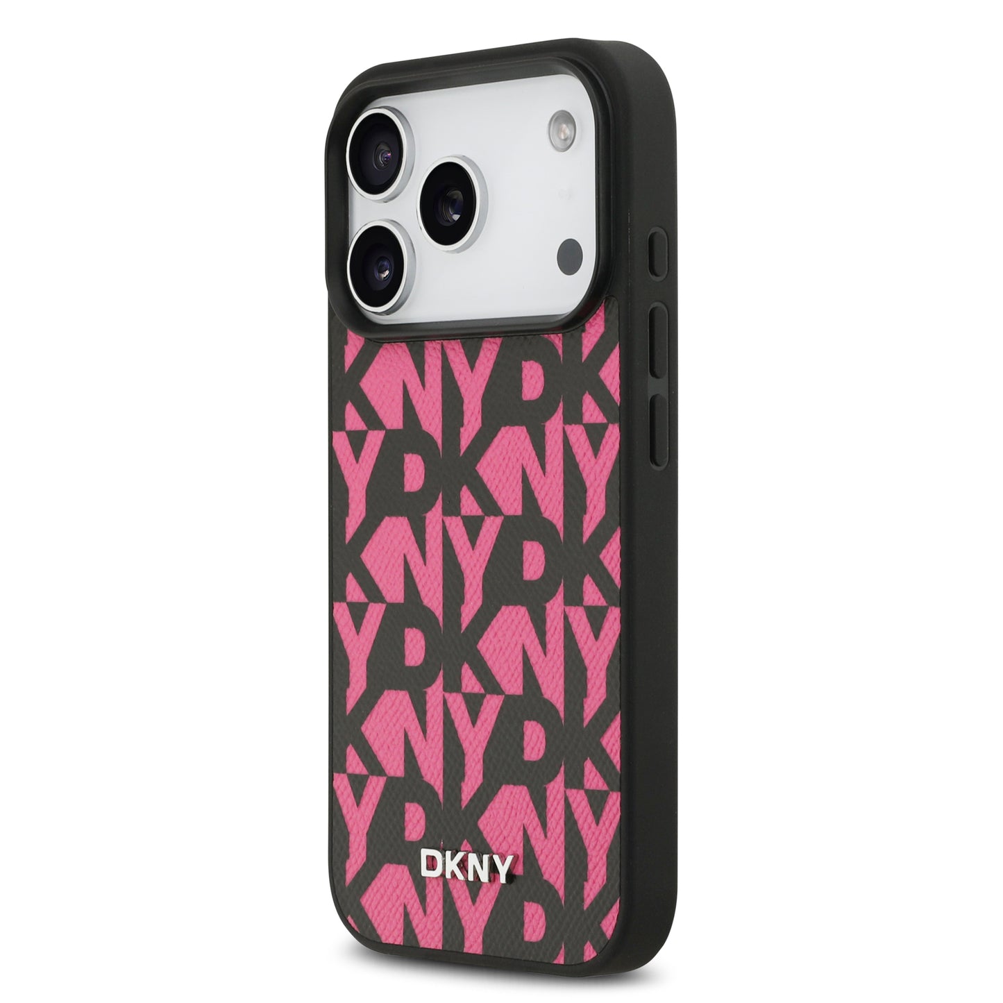 Funda DKNY MagSafe de Piel Granulada con Patrón de Cuadrícula para iPhone 17 Pro - Rosa | Case Original de Lujo