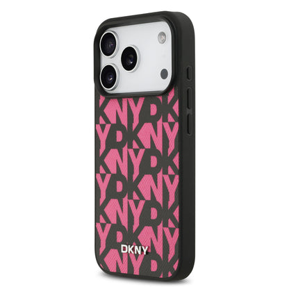 Funda DKNY MagSafe de Piel Granulada con Patrón de Cuadrícula para iPhone 17 Pro - Rosa | Case Original de Lujo