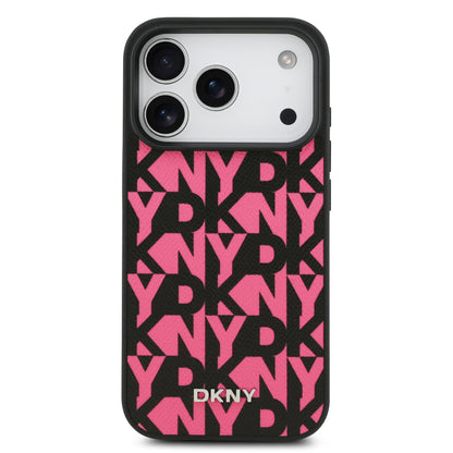 Funda DKNY MagSafe de Piel Granulada con Patrón de Cuadrícula para iPhone 17 Pro - Rosa | Case Original de Lujo