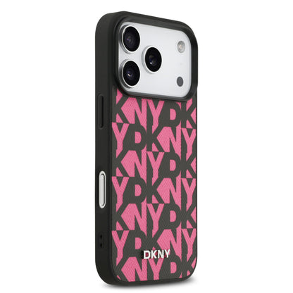 Funda DKNY MagSafe de Piel Granulada con Patrón de Cuadrícula para iPhone 17 Pro - Rosa | Case Original de Lujo