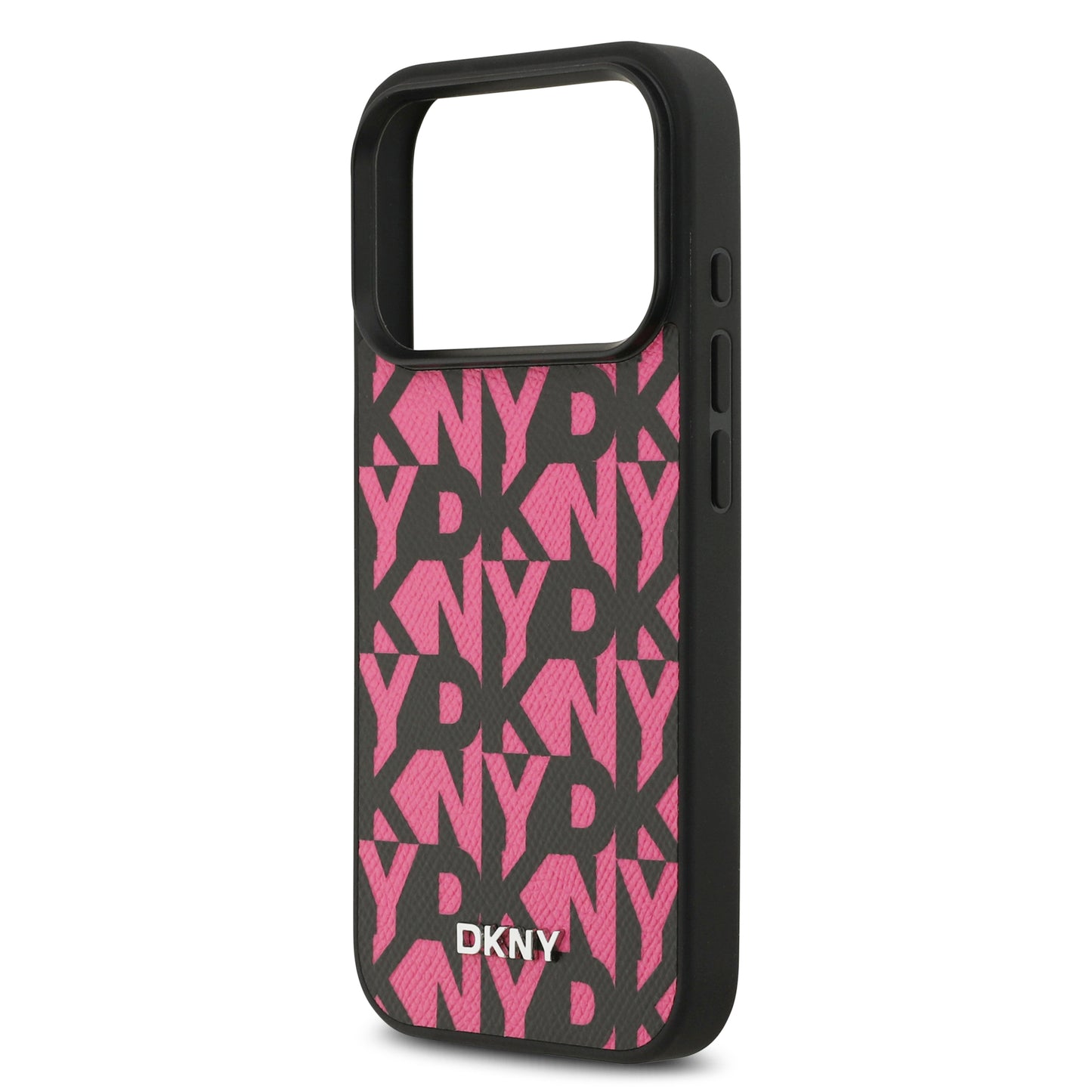 Funda DKNY MagSafe de Piel Granulada con Patrón de Cuadrícula para iPhone 17 Pro - Rosa | Case Original de Lujo