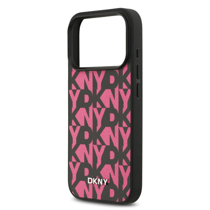 Funda DKNY MagSafe de Piel Granulada con Patrón de Cuadrícula para iPhone 17 Pro - Rosa | Case Original de Lujo
