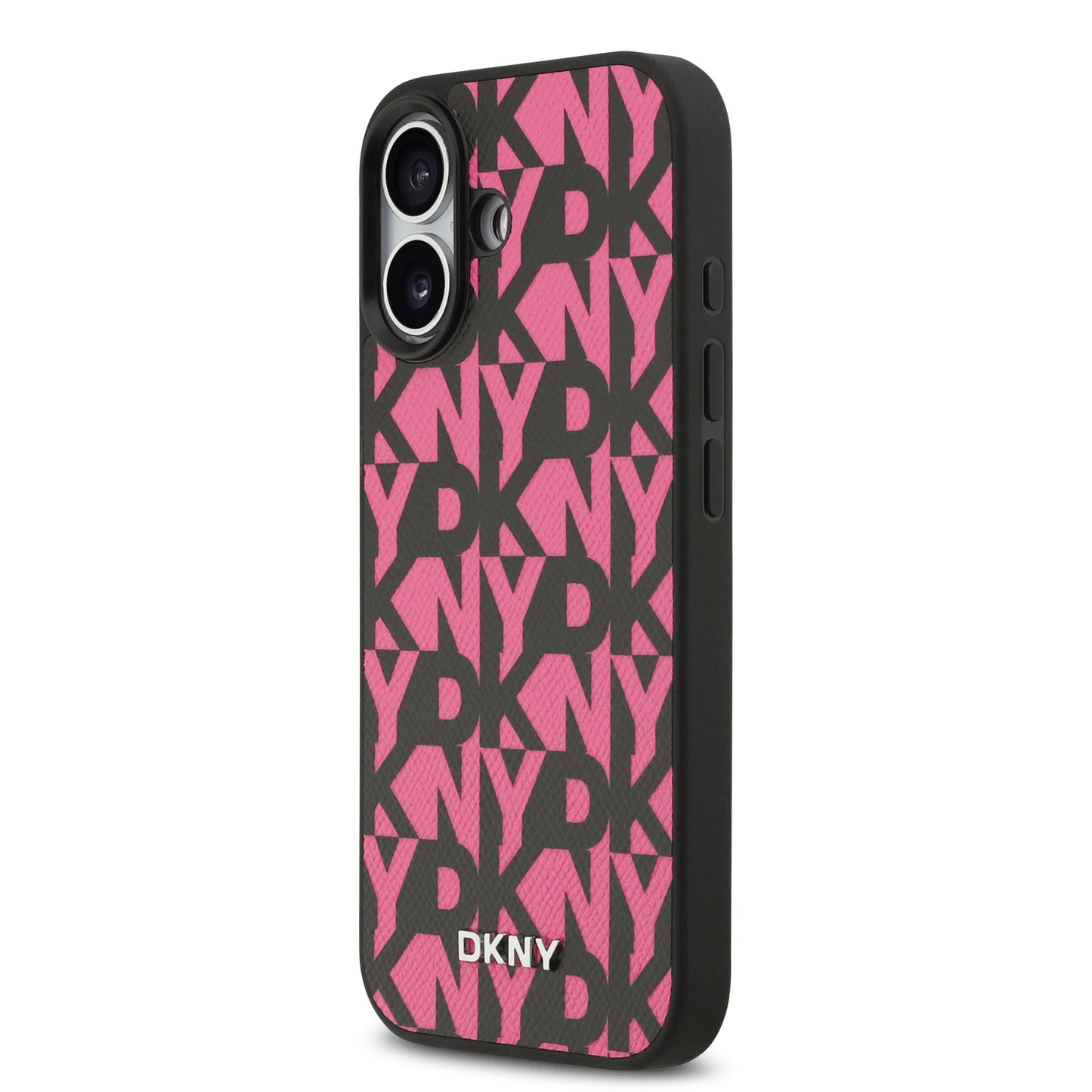 Funda DKNY MagSafe de Piel Granulada con Patrón de Cuadrícula para iPhone 17 - Rosa | Case Original de Lujo
