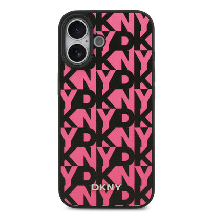 Funda DKNY MagSafe de Piel Granulada con Patrón de Cuadrícula para iPhone 17 - Rosa | Case Original de Lujo