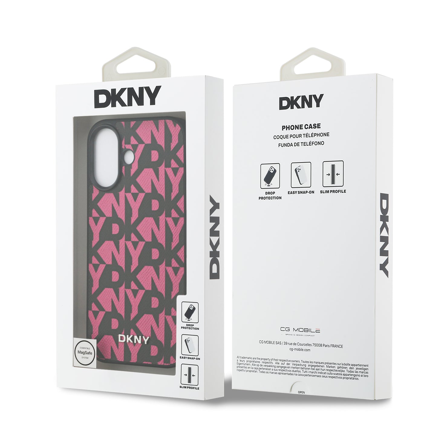 Funda DKNY MagSafe de Piel Granulada con Patrón de Cuadrícula para iPhone 17 - Rosa | Case Original de Lujo