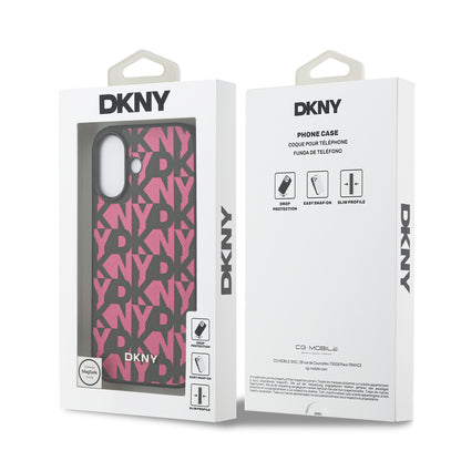 Funda DKNY MagSafe de Piel Granulada con Patrón de Cuadrícula para iPhone 17 - Rosa | Case Original de Lujo