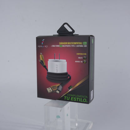 Cargador Forward de Pared con Cable 3 en 1 Universal | Carga Rápida para iPhone, USB-C y USB