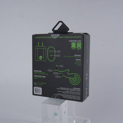 Cargador Forward de Pared con Cable 3 en 1 Universal | Carga Rápida para iPhone, USB-C y USB