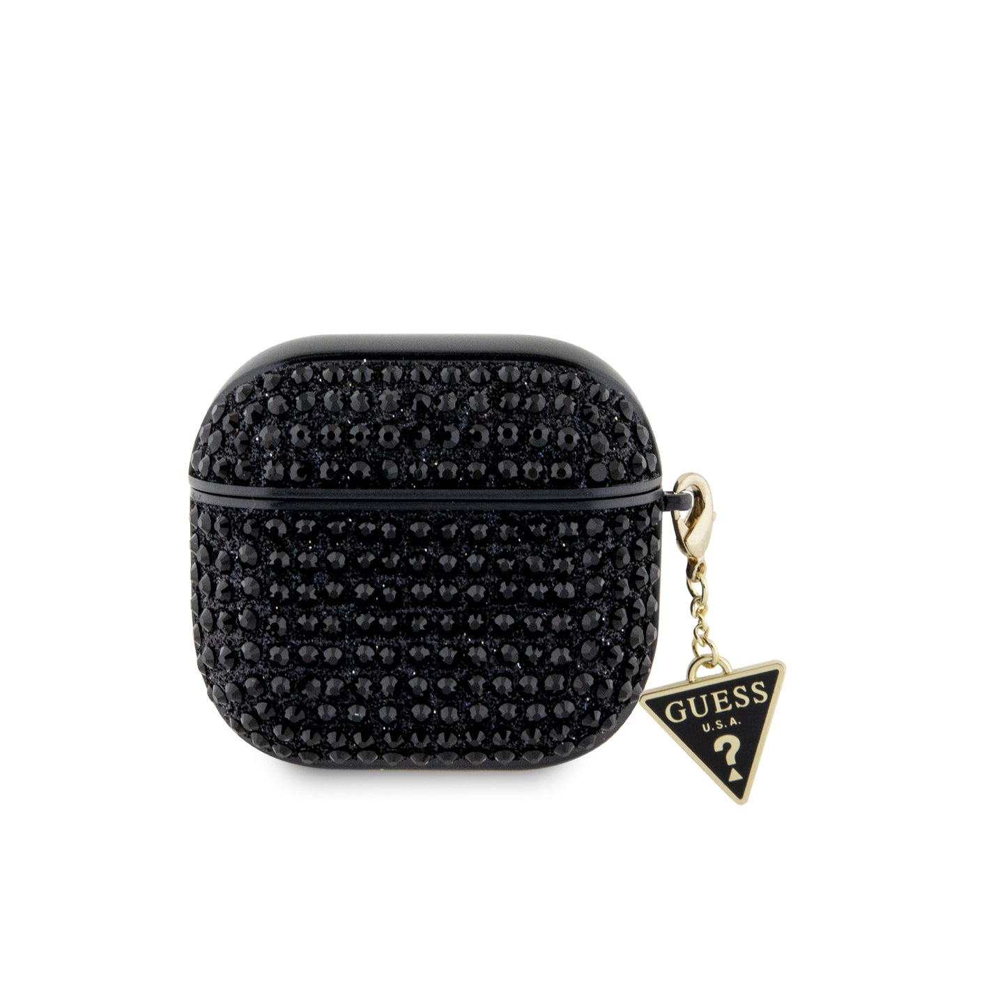 Case Guess AirPods 4 Negro con Diamantes y Dije Triángulo – Estilo y Protección