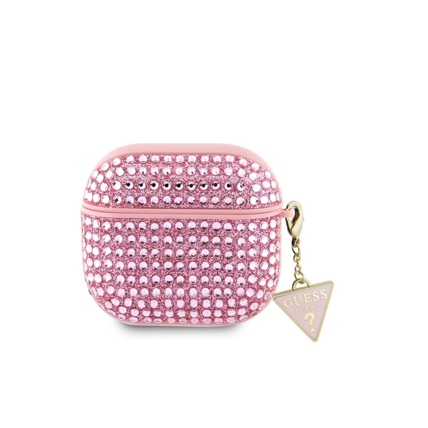 Case Guess Rosa para AirPods 4 con Diamantes y Dije Triángulo – Elegancia y Protección