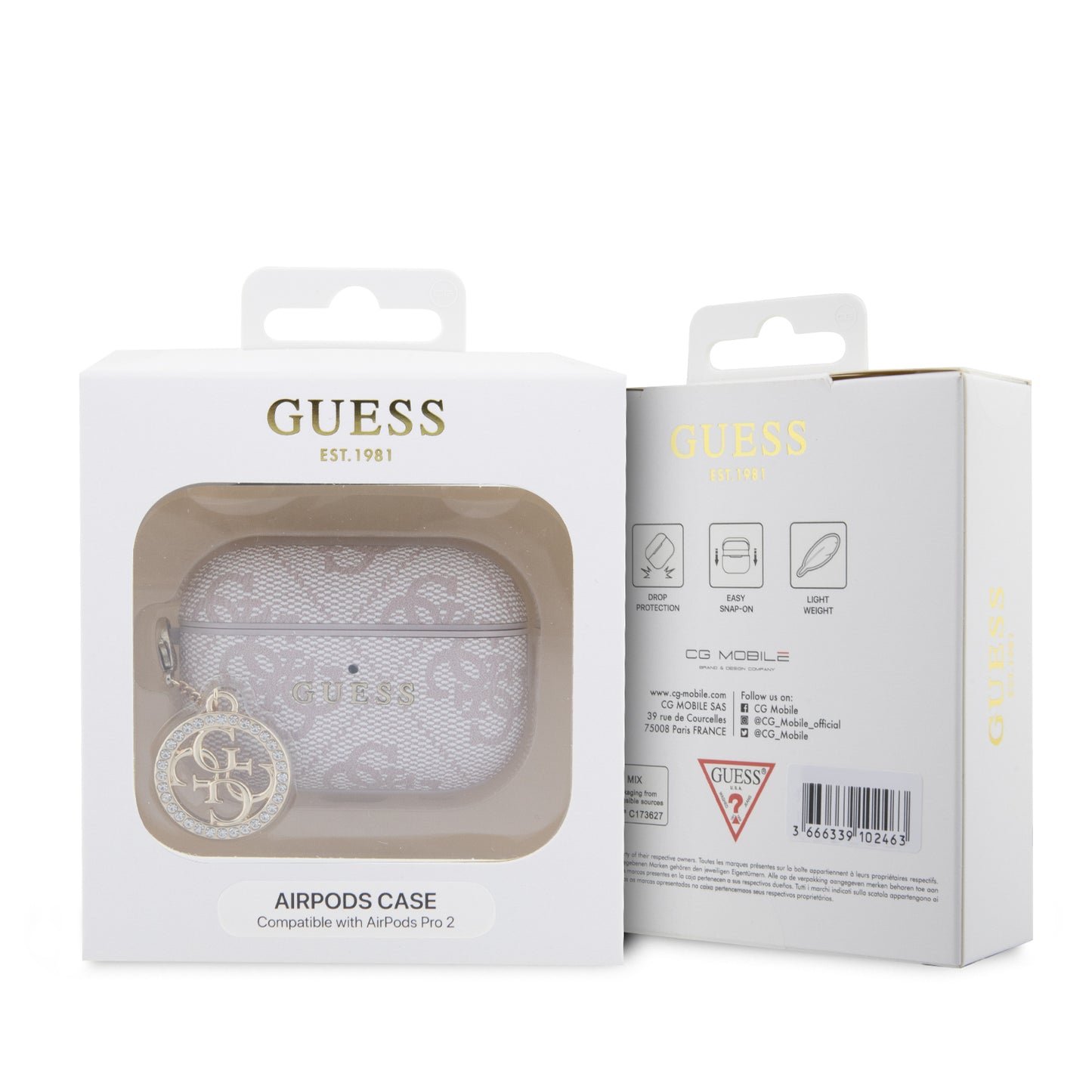 Case Guess Rosa 4G con Logo Metálico y Charms para AirPods Pro 2 | Estilo Elegante y Protección Premium