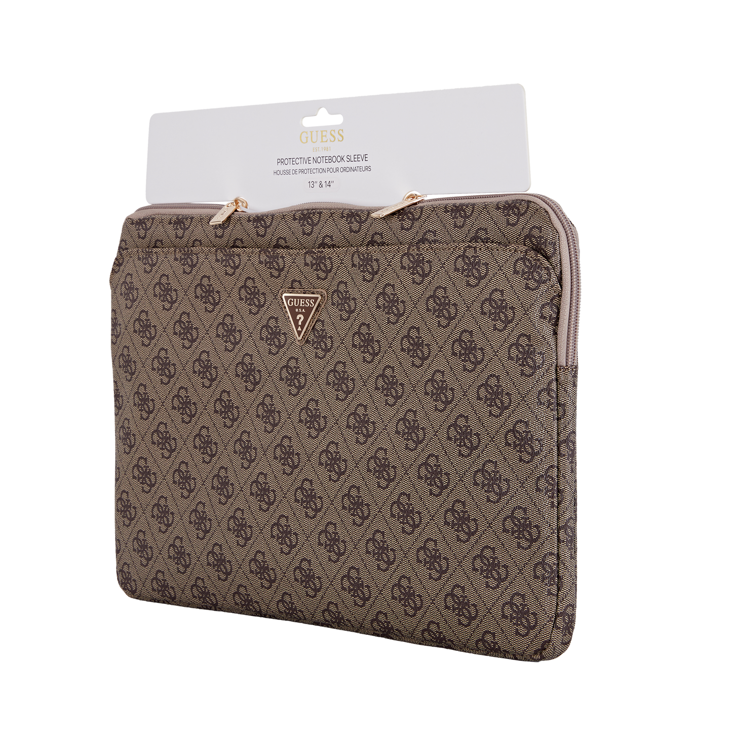 Funda Guess 4G Triángulo Café para Laptop 14" – Estilo y Protección con Elegancia