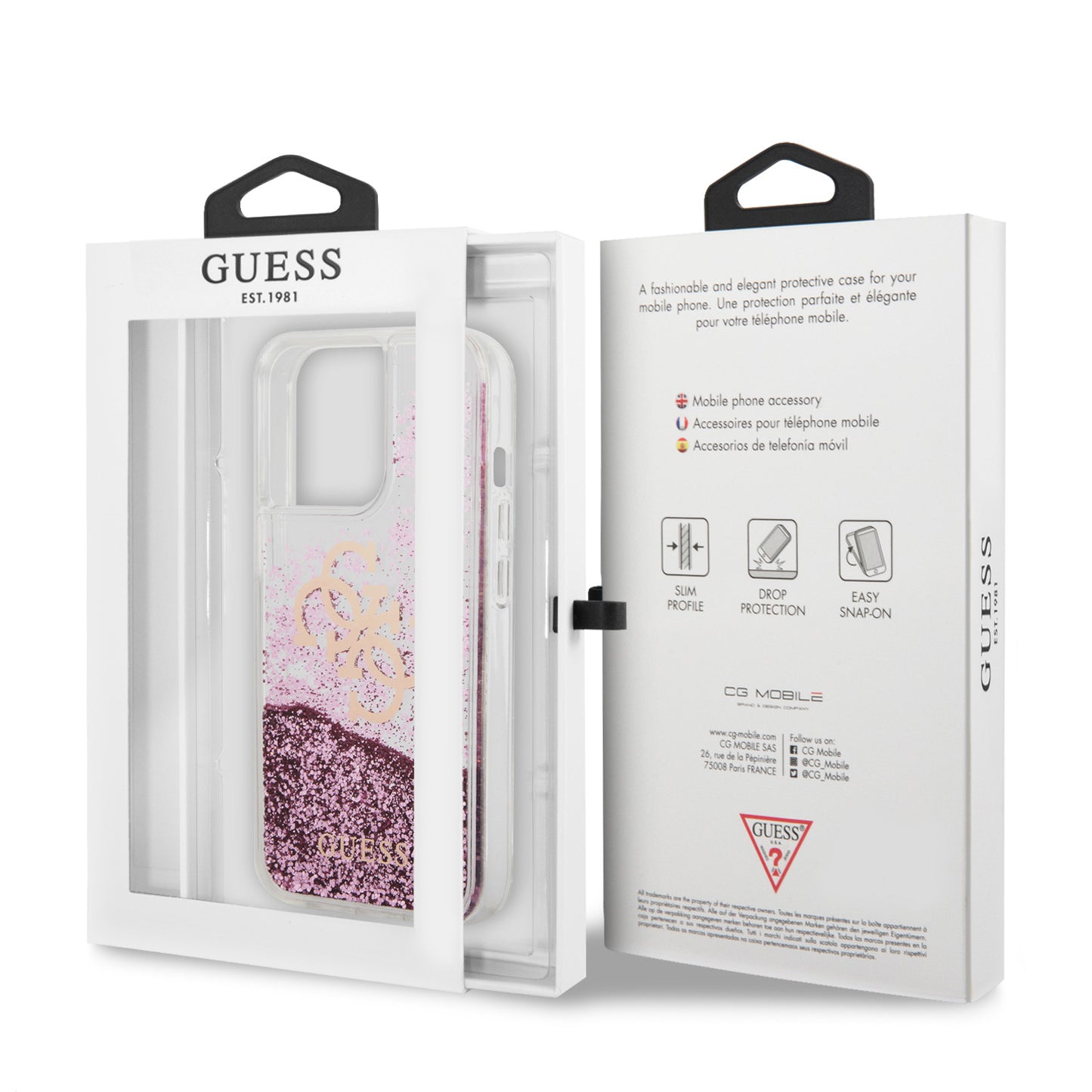 Case Guess Glitter Líquido 4G para iPhone 13 Pro - Rosa Elegante y Brillante