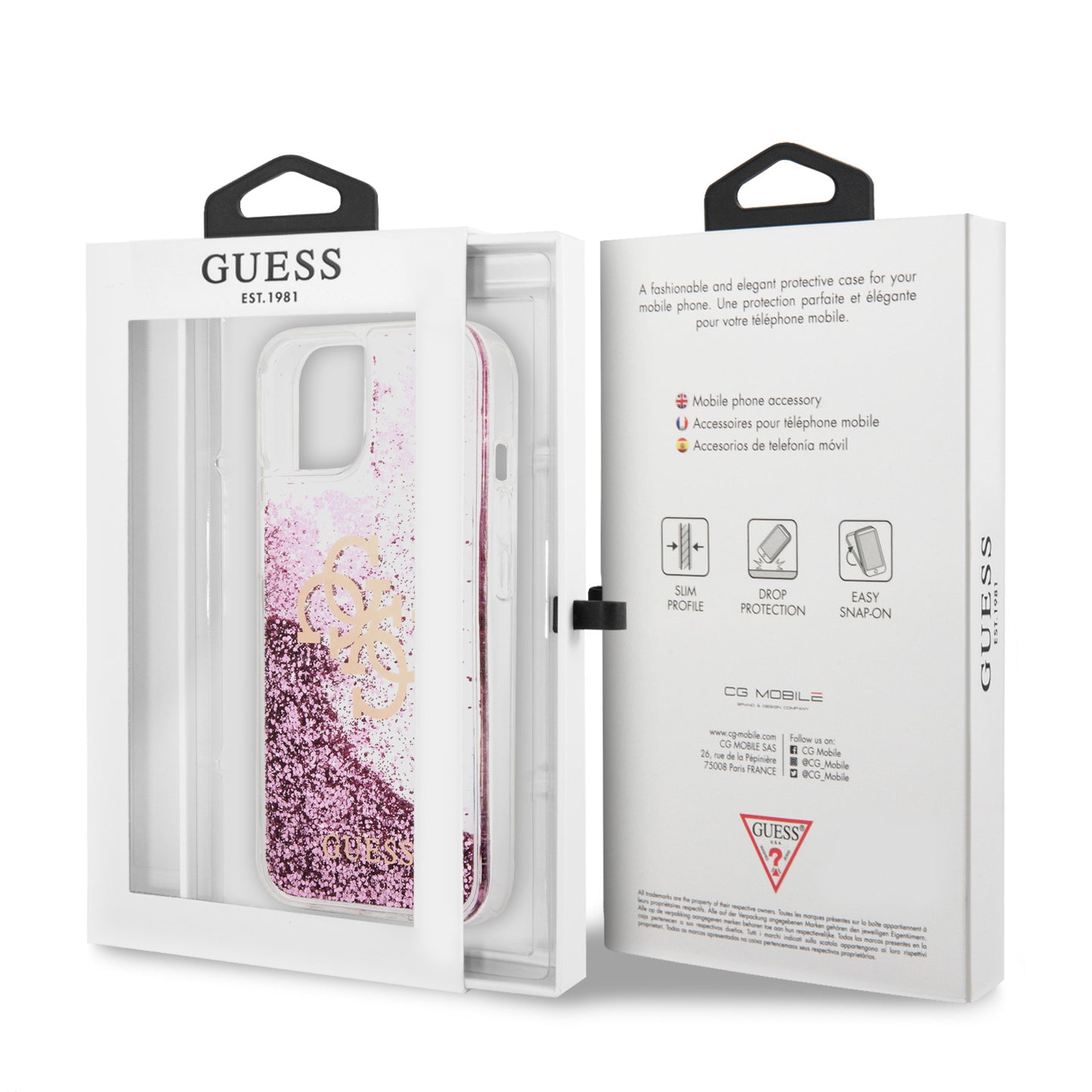 Case Guess TPU Glitter para iPhone 13 - Rosa Brillante y Elegante