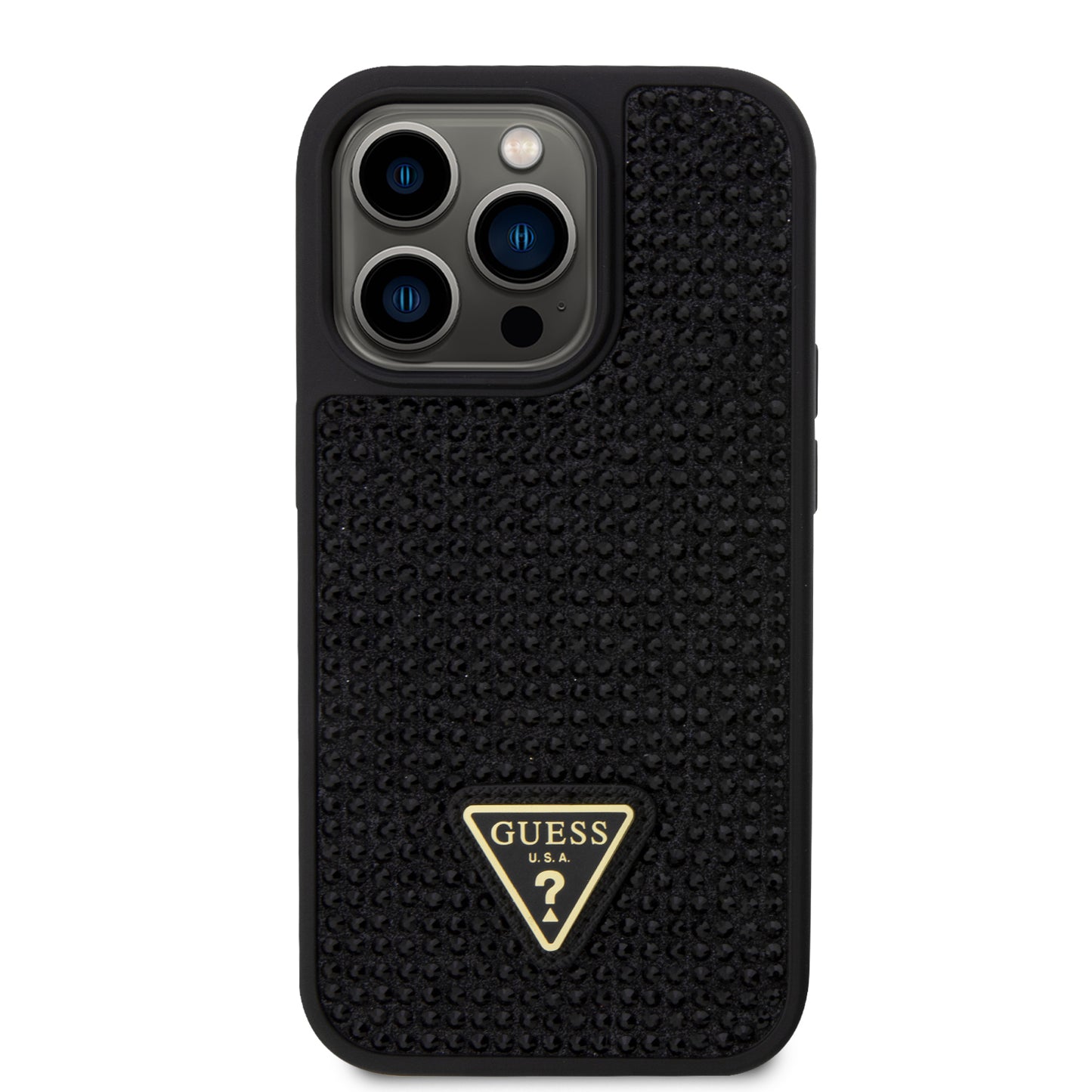 Case Guess Pedrería Logo Clásico para iPhone 15 Pro Negro - Funda de Lujo