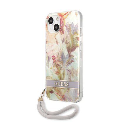 Case Guess Flores con Brillos para iPhone 14 Plus – Funda Lila Original