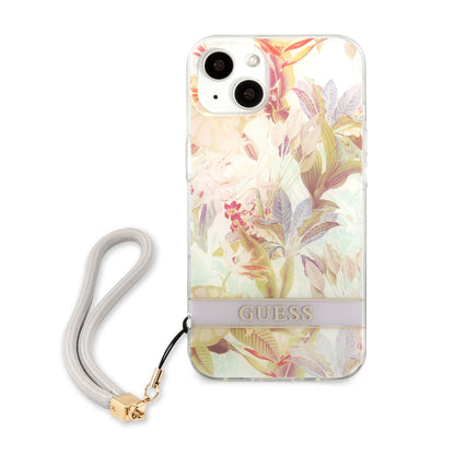 Case Guess Flores con Brillos para iPhone 14 Plus – Funda Lila Original