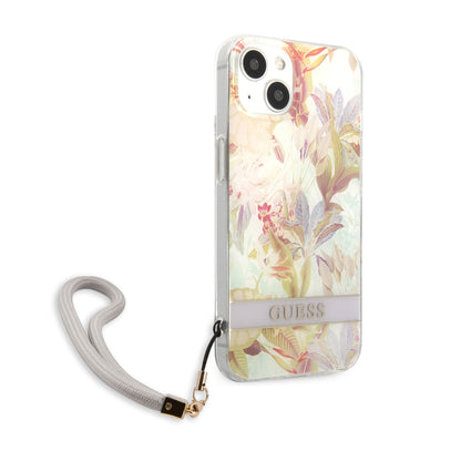 Case Guess Flores con Brillos para iPhone 14 Plus – Funda Lila Original