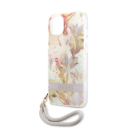 Case Guess Flores con Brillos para iPhone 14 Plus – Funda Lila Original