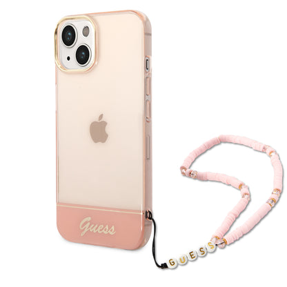 Case Guess Translúcida con Correa Rosa para iPhone 14 Plus | PC + TPU Resistente