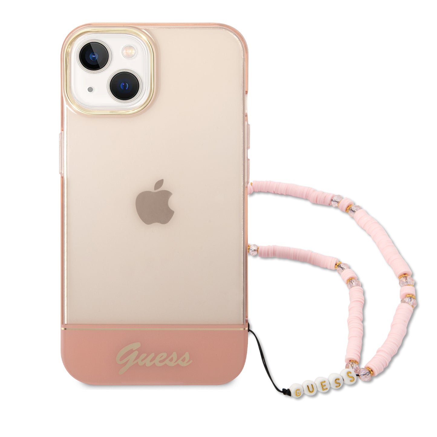 Case Guess Translúcida con Correa Rosa para iPhone 14 Plus | PC + TPU Resistente