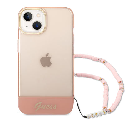 Case Guess Translúcida con Correa Rosa para iPhone 14 Plus | PC + TPU Resistente
