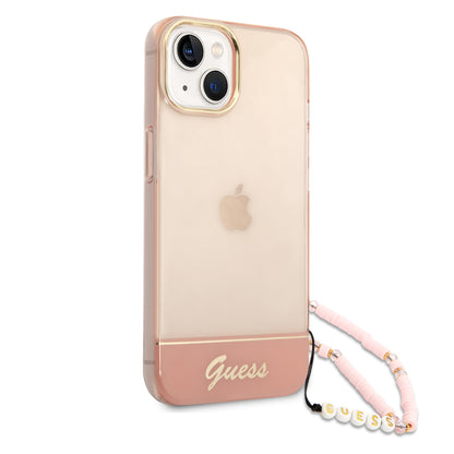 Case Guess Translúcida con Correa Rosa para iPhone 14 Plus | PC + TPU Resistente