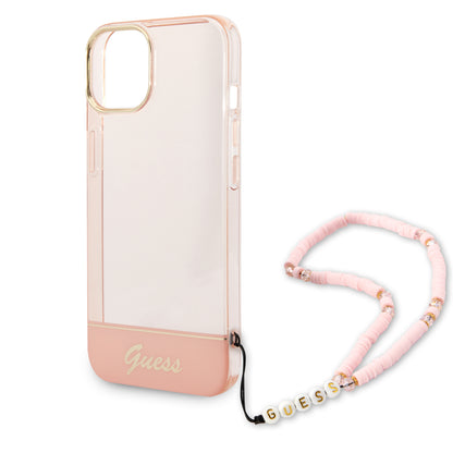 Case Guess Translúcida con Correa Rosa para iPhone 14 Plus | PC + TPU Resistente