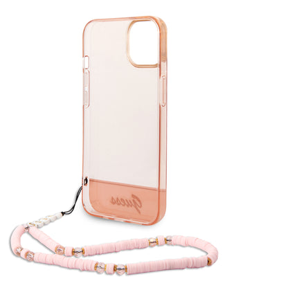 Case Guess Translúcida con Correa Rosa para iPhone 14 Plus | PC + TPU Resistente