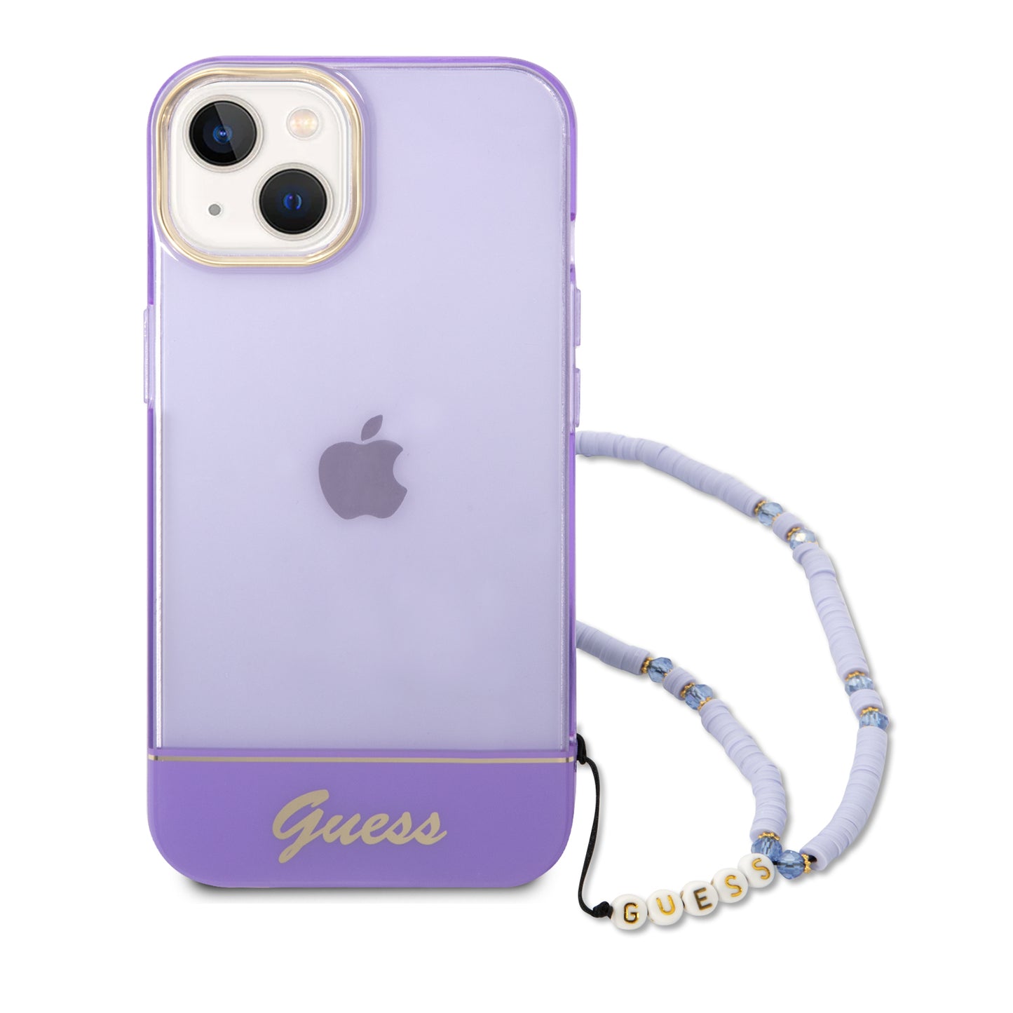 Funda Guess Translúcida con Correa Lila para iPhone 14 Plus – PC/TPU Premium