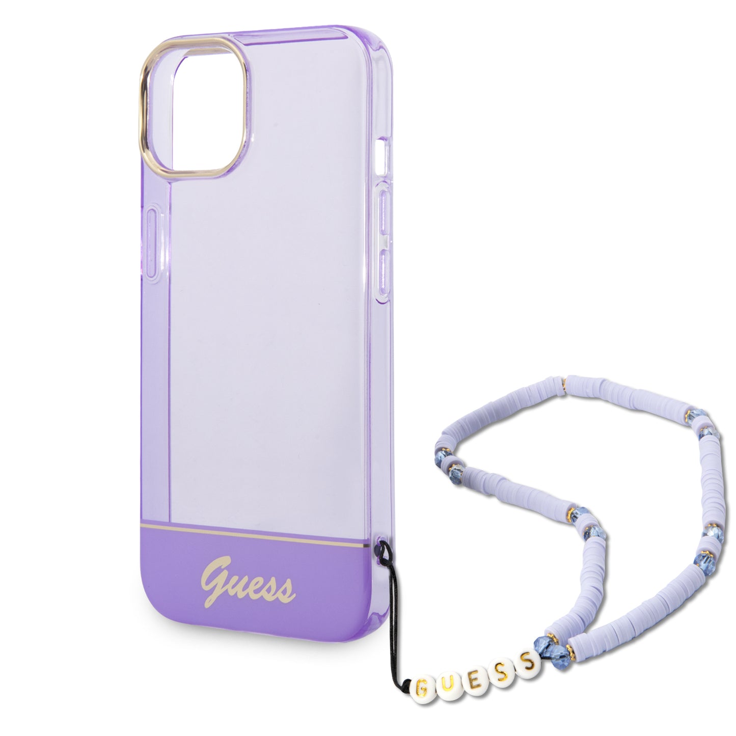 Funda Guess Translúcida con Correa Lila para iPhone 14 Plus – PC/TPU Premium