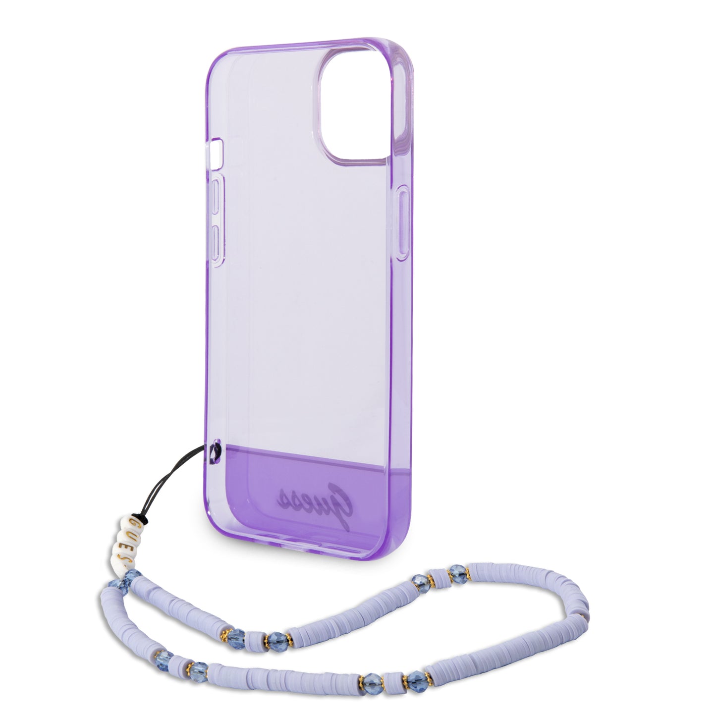 Funda Guess Translúcida con Correa Lila para iPhone 14 Plus – PC/TPU Premium